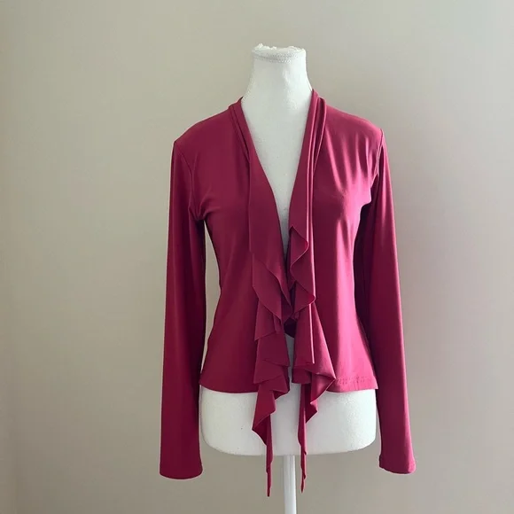 Sympli Raspberry Open-Front Ruffle Cardigan - Picture 7 of 9